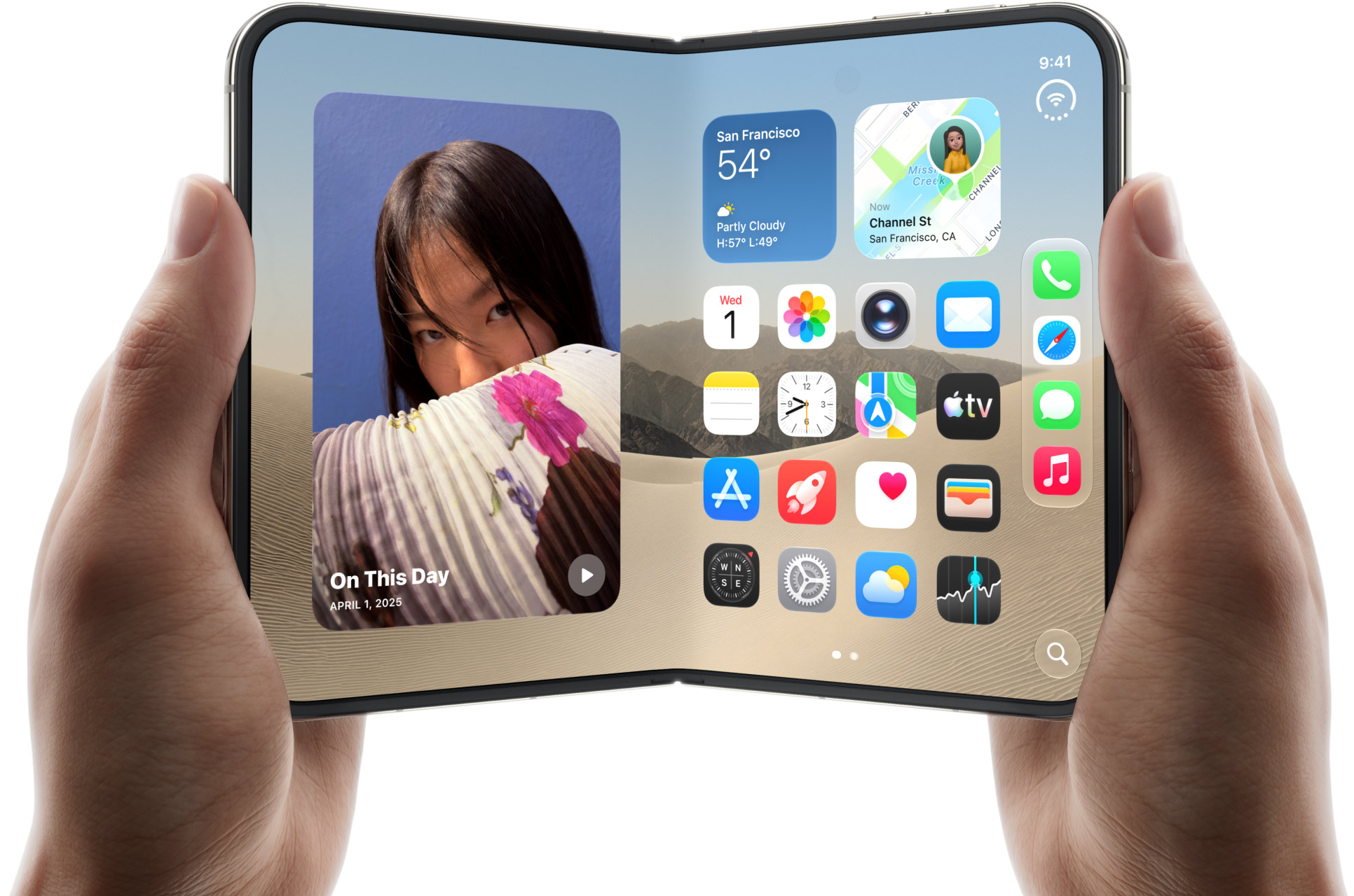 Apple iPhone Duo unfolded, showing its expansive inner display